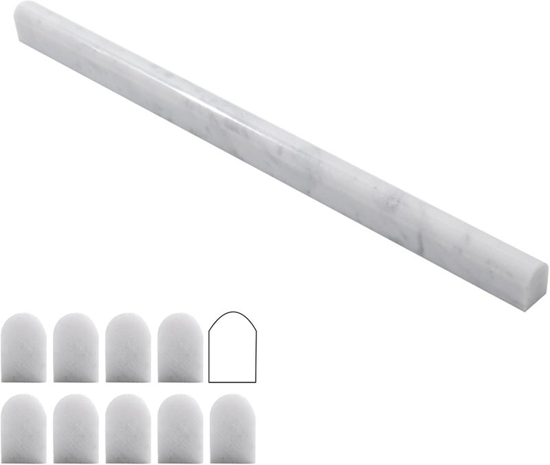 Lovdeco Carrara White 3/5" X 12" Marble Pencil Liner Tile, Edge Trim Molding for Shower and Backsplash, Bullnose Tile Trim Polished, 10 Pcs/Box - Image 1